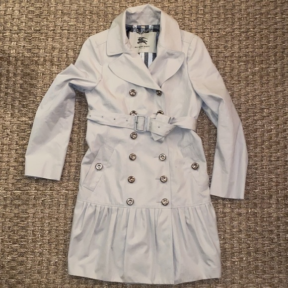 Rare Burberry Trench Khaki with silver buttons and back hem ruffle sz 10 - Picture 15 of 16